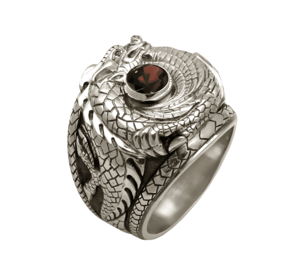 мужское кольцо из серебра дракон