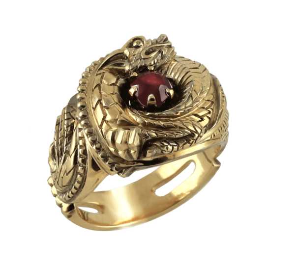 кольцо дракон с рубином