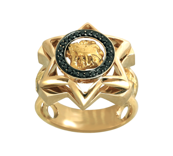 мужское кольцо с золотым самородком