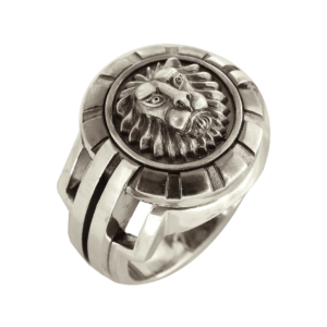 серебряное мужское кольцо с головой льва