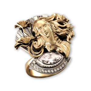 золотое кольцо с крупным розовым бриллиантом