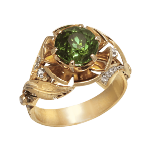 золотое кольцо с зеленым турмалином