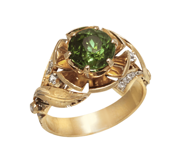 золотое кольцо с зеленым турмалином