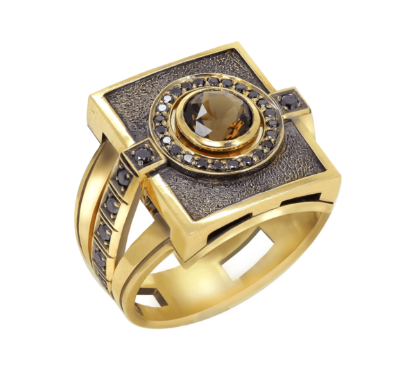 золотое мужское кольцо с раухтопазом